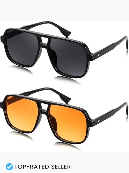 Retro Square Aviator Sunglasses 70s Vintage Oversized UV400 Protection main image 6